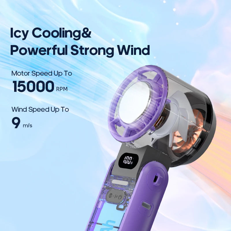 Outdoor Foldable Portable Handheld Fan Mini Cooling Rechargeable 3600Mah 100-Level Free Control High Speed Turbo Fan